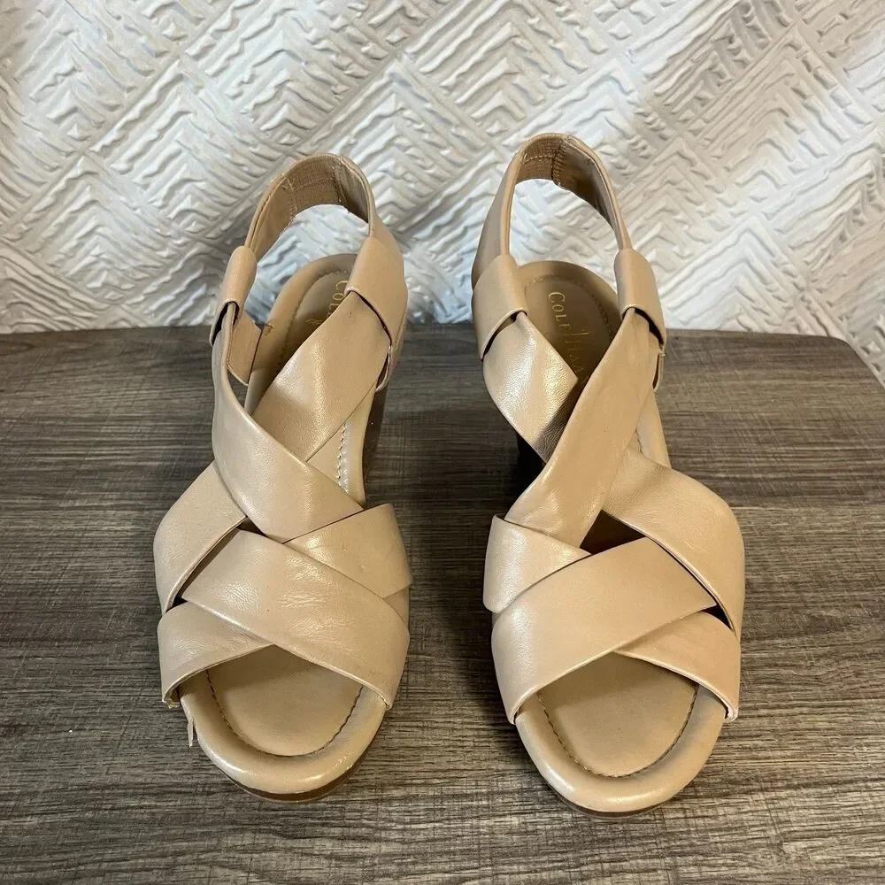 Cole Haan Air Dinah Wedge Sandals Size 8B  Cove Nappa Tan D37477 Collab Heels